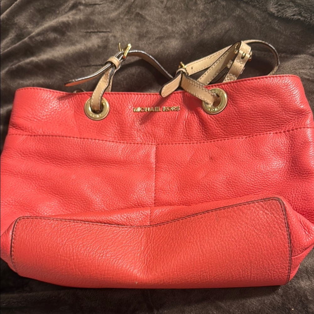 Michael Kors Red Leather Tote Bag